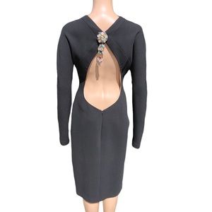 Roberto Cavalli black long sleeve dress with plunging low back cut out Sz m